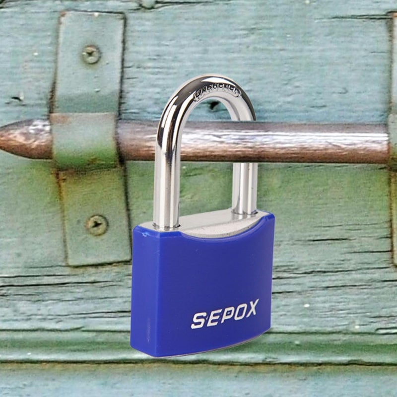 SEPOX ® 3 Pcs 2" Large Padlock All-Weather Outdoor Pad Locks Keyed Alike, Long Shackle, Solid Steel Lock, Heavy-Duty with Blue Cover, for Gate Fence Cabinet Toolbox School Gym Locker, 3pcs Same Key - Image 3